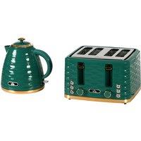 HOMCOM 3000W 1.7L Rapid Boil Kettle & 4 Slice Toaster, Kettle and Toaster Set with 7 Browning Controls and Crumb Tray, Green