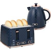 HOMCOM Kettle and Toaster Set, 1.7L 3000W Fast Boil Jug Kettle with 4 Slice Toaster with 7 Level Browning Controls & Crumb Tray, Blue Aosom UK