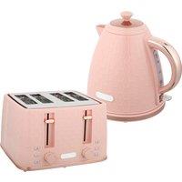 HOMCOM Kettle and Toaster Set, 1.7L 3000W Fast Boil Jug Kettle, 4 Slice Toaster with 7 Level Browning Controls, Light Pink