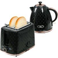 HOMCOM 1.7L 3000W Fast Boil Kettle & 2 Slice Toaster Set, Kettle and Toaster Set with Auto Shut Off, Browning Controls, Black Aosom UK