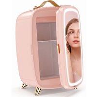 HOMCOM Skincare Refrigerator, 6L Mini Cosmetic Fridge with LED Mirror, Cooling Function for Bedroom, Skincare, Office, Pink