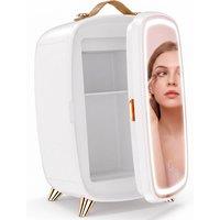 HOMCOM Skincare Refrigerator, 6L Mini Cosmetic Fridge with LED Mirror, Cooling Function for Bedroom, Skincare, Office, White