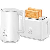 HOMCOM Kettle and Toaster Set, 1.5L 3000W Fast Boil Kettle with 7 Level Browning Controls, Defrost, Reheat, Cream White Aosom UK