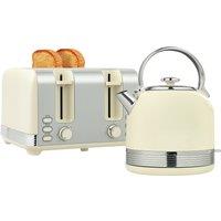 HOMCOM Polished Metal Kettle and Toaster Set - Cream
