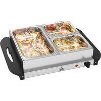 HOMCOM Electric Food Warmer 4 Tray, 6L Portable Buffet Server and Warming Tray with Lids, Adjustable Temperature Control and Cool Touch Handles, 200W, 2 x 2.5L and 1 x 1L Aosom UK
