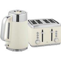 HOMCOM Electric Kettle and Toaster Set, 3000W 1.7L UK Strix Thermostat Rapid Boil Jug Kettle with Limescale Filter, Cool Touch Body, 4 Slice Toaster with 7 Browning Controls, Crumb Tray, Cream