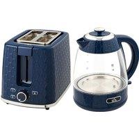 HOMCOM Kettle and Toaster Set, 1.7L 3000W Rapid Boil Jug Kettle with Limescale Filter, 2 Slice Toaster, Blue