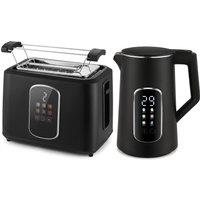 HOMCOM Kettle and Toaster Set with LED Touch Screen, Kettle with Strix Thermostat, 2 Slice Toaster w/ 6 Browning Levels, Black