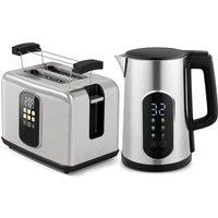 HOMCOM Kettle and Toaster Set with LED Touch Screen, Kettle with Strix Thermostat, 2 Slice Toaster w/ 6 Browning Levels, Silver