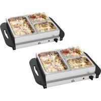 HOMCOM 4.5L Stainless Steel Electric Buffet Server, with 3x Trays and Lids, Set of 2