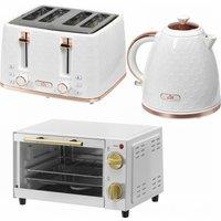 HOMCOM 3 Piece Breakfast Kitchen Set Adjustable Temperature Timer Countertop Appliances Rapid Boil 7 Browning White