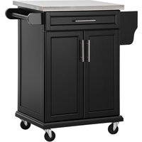 HOMCOM Kitchen Island, MDF, Stainless Steel Top-Black Aosom UK