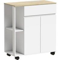 HOMCOM Kitchen Storage Trolley Cart with Cabinet, Drawer and Open Shelves, White