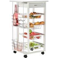 HOMCOM Multi-Use Kitchen Island Trolley w/ 4 Baskets 2 Side Racks Drawer Worktop 4 Wheels Worktop Food Storage Compact Furniture White Aosom UK
