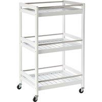 HOMCOM 3-Tier Home Trolley Kitchen Storage w/ Steel Bars 4 Wheels Rolling Unit Organiser Living Room White Aosom UK