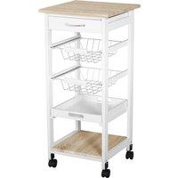 HOMCOM Mobile Rolling Kitchen Island Trolley for Living room, Serving Cart with Drawer & Basket, White Aosom UK