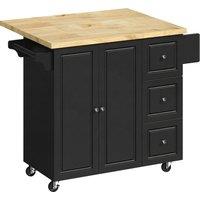 HOMCOM Kitchen Island on Wheels, Rolling Kitchen Storage Trolley with Drop Leaf, Drawers, Towel and Spice Rack, Black