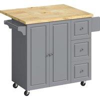 HOMCOM Kitchen Island on Wheels, Rolling Kitchen Storage Trolley with Drop Leaf, Drawers, Towel and Spice Rack, Grey