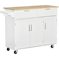HOMCOM Kitchen Island Utility Cart, with 2 Storage Drawers & Cabinets for Dining Room, White