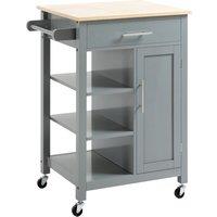 HOMCOM Compact Kitchen Trolley Utility Cart on Wheels with Open Shelf & Storage Drawer for Dining Room, Kitchen, Grey