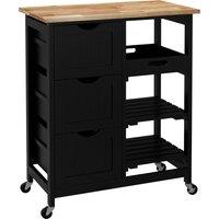 HOMCOM Rolling Kitchen Island Cart, Bar Serving Cart, Compact Trolley on Wheels with Wood Top, Shelves & Drawers for Home Dining Area, Black