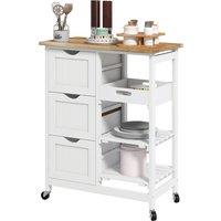 HOMCOM Rolling Kitchen Island Cart, Bar Serving Cart, Compact Trolley on Wheels with Wood Top, Shelves & Drawers for Home Dining, White Aosom UK