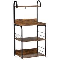 HOMCOM 4-Tier Baker's Rack, Microwave Stand with 4 Hooks, Kitchen Storage Unit for Spices, Pots and Pans, Rustic Brown