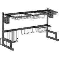HOMCOM Over Sink Dish Rack, 2 Tier 93cm Steel Dish Rack with Anti-slip feet for Kitchen Counter, Space Saving Dish Drying Rack, Black Aosom UK