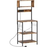 HOMCOM Bakers Rack with Power Outlet, USB Charger, Microwave Stand with Adjustable Shelves, 5 Hooks for Small Spaces, Kitchen Storage Unit for Spices, Pots and Pans, Rustic Brown