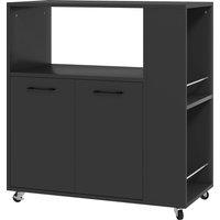 HOMCOM Kitchen Trolley on Wheels, Rolling Kitchen Island Cart with 2-Door Cabinet, Spice Rack and Adjustable Shelf, Black