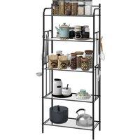 HOMCOM 5-Tier Kitchen Storage Unit, Microwave Stand with 5 Mesh Open Shelves and 4 Hooks, Modern Cof