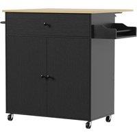 HOMCOM Kitchen Island with Drop Leaf, Rolling Kitchen Storage Trolley on Wheels with Drawer, Spice Rack and Towel Rack, Black