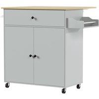 HOMCOM Kitchen Island with Drop Leaf, Rolling Kitchen Storage Trolley on Wheels with Drawer, Spice Rack and Towel Rack, Grey