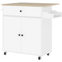 HOMCOM Rolling Kitchen Island with Drop Leaf, Kitchen Storage Cart with Drawer, Spice Rack and Towel Rack, White