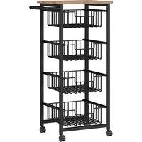 HOMCOM Four Basket Mobile Kitchen Island, with Brakes - Oak/Black