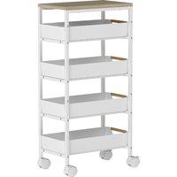 HOMCOM 5-Tier Storage Trolley on Wheels - White