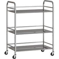 HOMCOM 3 Tier Stainless Steel Kitchen Storage Trolley with Adjustable Shelf - Silver