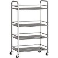 HOMCOM 4 Tier Stainless Steel Kitchen Storage Trolley with Adjustable Shelves - Silver