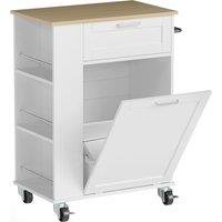 HOMCOM Kitchen Storage Trolley on Wheels, Rolling Kitchen Island with 2 Drawers, Tilt-Out Rubbish Cabinet and Storage, White