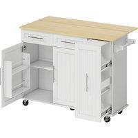 HOMCOM Kitchen Island, Rolling Kitchen Cart with Drop Leaf, Storage Trolley, Pull-out Storage, Drawers and Towel Rack, White