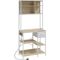 HOMCOM Kitchen Baker's Rack, Microwave Stand with Storage Shelves and 6 Hooks for Small Spaces