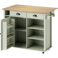 HOMCOM Kitchen Island with Drop Leaf Tabletop Kitchen Island on Wheels Storage Cabinet Shelf Trolley Light Green