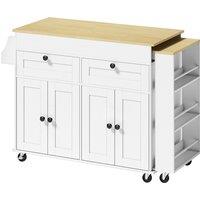 HOMCOM Rolling Kitchen with Expandable Top, Kitchen Island on Wheels with USB Ports & Power Outlets, Storage, White