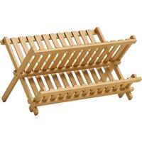 HOMCOM Kitchen Storage Unit, 2-Tier Foldable Kitchen Storage Rack with Slatted Draining Shelves, Natural Wood Finish