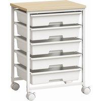 HOMCOM 6-Tier Storage Trolley on Wheels, Metal Kitchen Rolling Cart with 5 Pull-Out Drawers, White