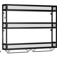 HOMCOM Wall-Mounted Wine Rack with LED Lights, Glass Holders, Open Shelf, Metal Storage Rack, Black