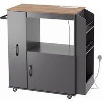 HOMCOM Kitchen Trolley on Wheels, Rolling Kitchen Island Cart with Power Outlet, Cabinet, Pull-Out Drawer, Grey