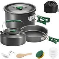 Outsunny Camping Cookware Set for 2-3 People, Ultralight Aluminium Camping Cooking Kit with Anti-Scald Handles, Grey