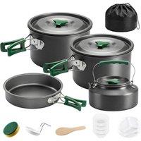 Outsunny Camping Cookware Set for 4-5 People, Lightweight Aluminium Camping Cooking Kit with Anti-Scald Handles, Grey