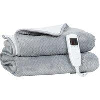 HOMCOM Heated Electric Blanket, Warm Throw Blanket with 5 Heating Levels, 10 Hour Auto-Off Timer, Grey
